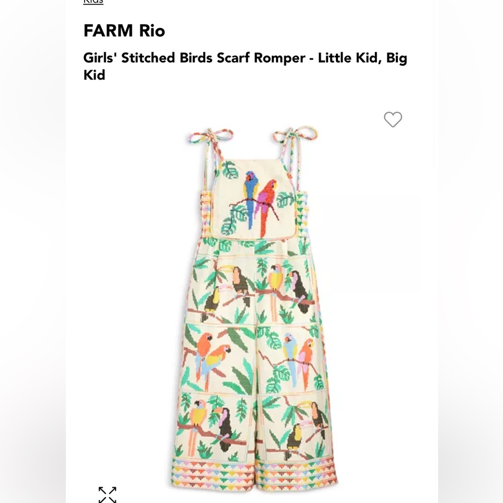 Farm Rio girl romper/jumper stitched parrots